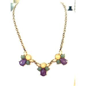 Vintage-Inspired Gold Chain Necklace With Purple & Green Gemstone Floral Accents
